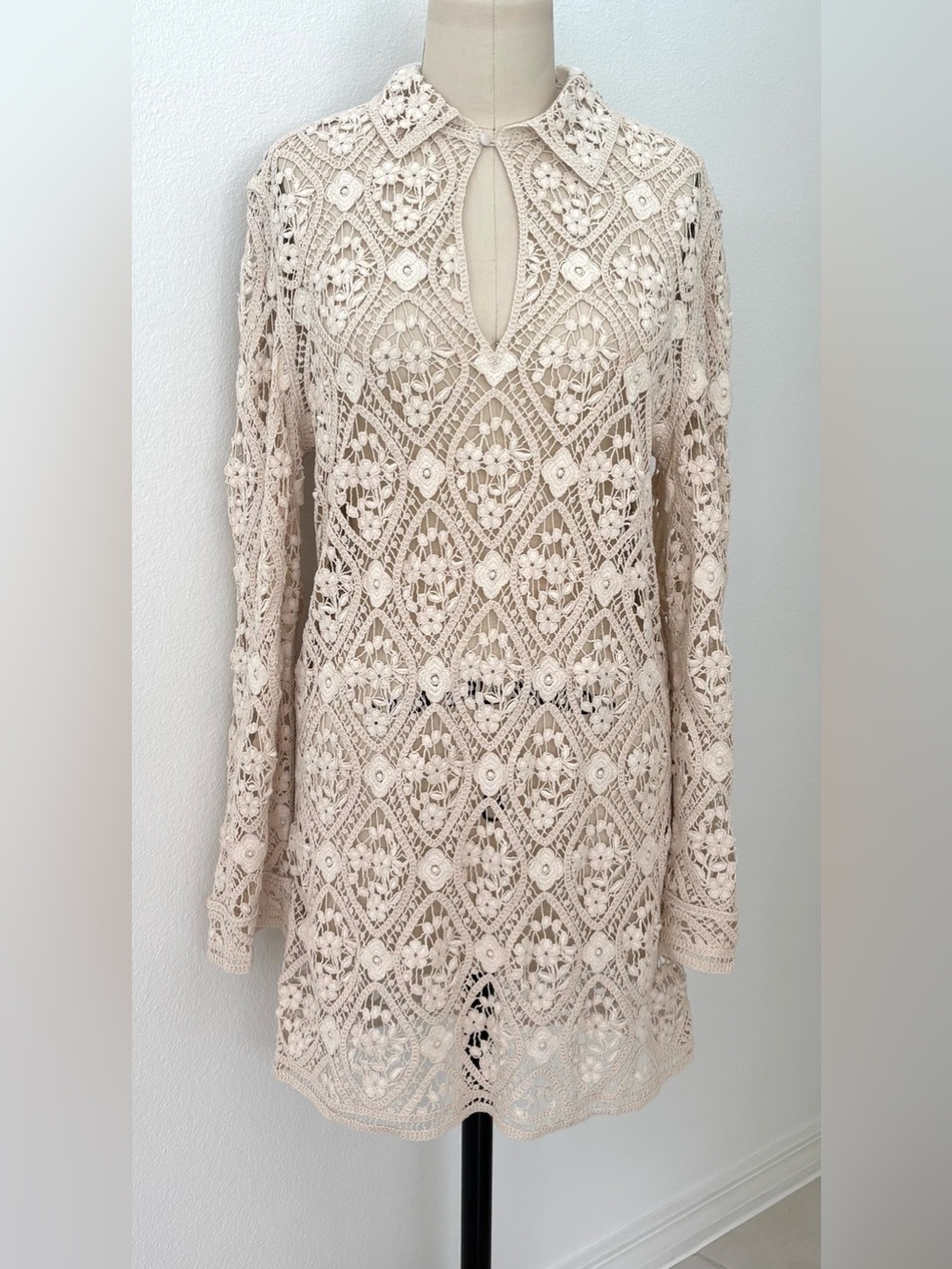 Zara ZW Collection Crochet Mini Dress NWT Cream Luxury Timeless M